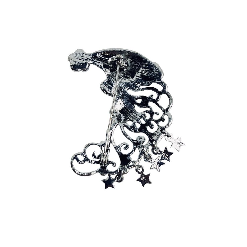 Silver Tone Santa Claus Brooch With Red Enamel Hat And Dangling Stars (6203) - Picture 4 of 4